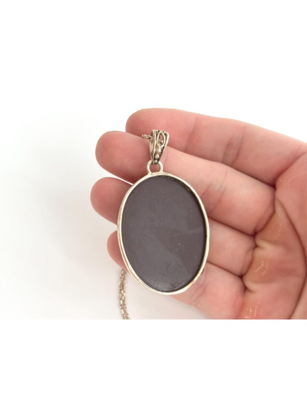 Courting Scene Brown & White Cameo Two Lovers 925 Vintage Pendant Necklace - 17" - Picture 8 of 16